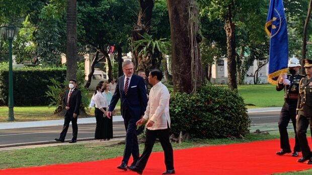 Czech Republic Prime Minister Petr Fiala arrives at the Kalayaan Ground in Malacanang and welcomed by President Ferdinand "Bongbong" Marcos Jr. (Photo by Daphne Galvez)
