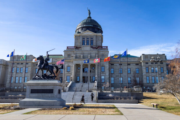 FILE PHOTO: Flags adorn the Montana State Capitol in Helena