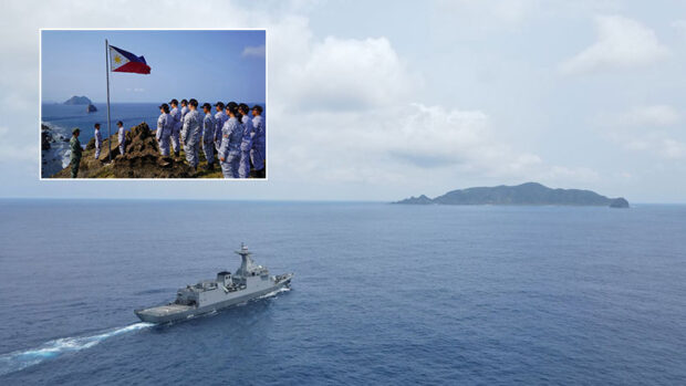 The Philippine Navy’s BRP Antonio Luna sails toward the country’s northernmost island of Mavulis, where the crew raised a new Philippine flag on Saturday (inset), replacingthe old flag last flown there before the pandemic. A fresh batch of troops was also deployed to the island which is less than 150 kilometers from Taiwan. STORY: New PH flag raised on island nearest Taiwan