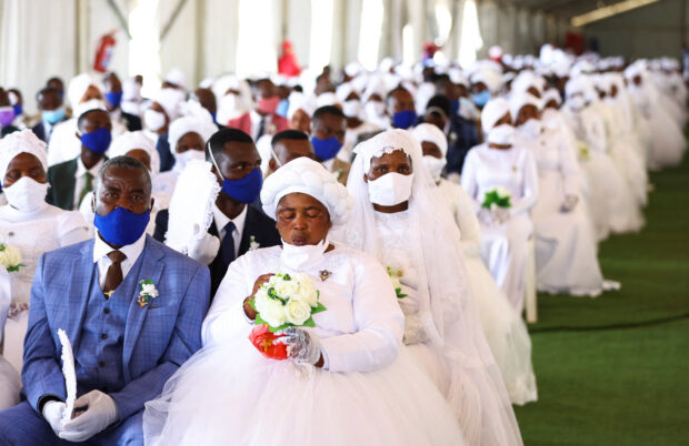 Church members celebrate a mass wedding in South Africa