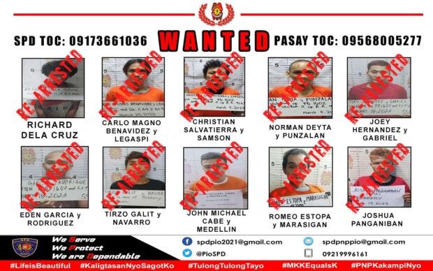 All of the 10 inmates who escaped from the Pasay jail facility on Monday have been rearrested by authorities, the Southern Police District (SPD) said on Tuesday.