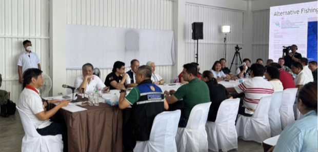 President Ferdinand Marcos Jr. sits with government officials to discuss the Oriental Mindoro oil spill on Saturday, April 15, 2023. Photo from Bongbong Marcos’ Instagram. 
