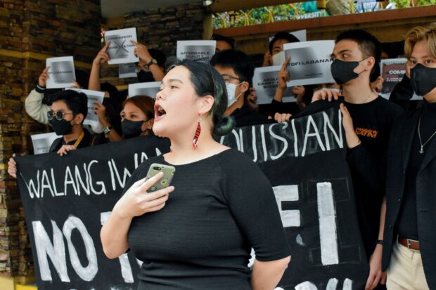 Gabrielle Francisco, president of the Saint Louis University Kasama Supreme Student Council in Baguio City, leads the protest against the looming 9-percent increase in tuition and other school fees. (Photo by Jethro Bryan Andrada)