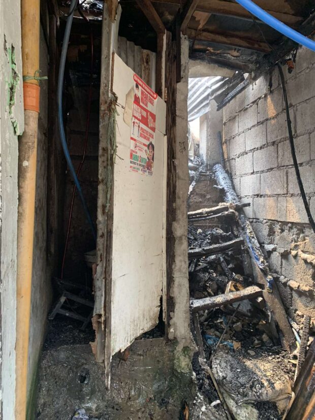 A home made of light materials in Barangay Tatalon, Quezon City was ravaged by a fire on Friday, April 7, 2023. (Photo by Jean Mangaluz)