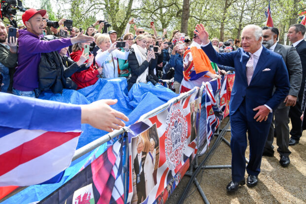 Britain's King Charles meets well-wishers during a walkabout on the Mall outside Buckingham Palace ahead of his and Camilla, Queen Consort's coronation, in London, Britain, May 5, 2023. REUTERS/Toby Melville/Pool