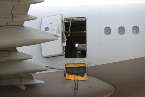 Asiana Airlines' Airbus A321 plane, of which a passenger opened a door on a flight shortly before the aircraft landed, is pictured at an airport in Daegu, South Korea May 26, 2023. Yonhap via REUTERS
