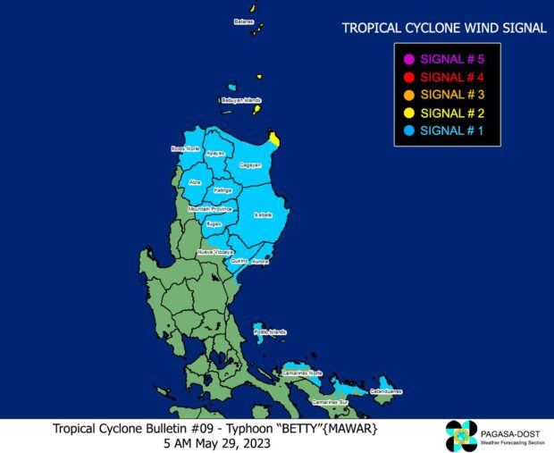Typhoon Betty (international name: Mawar) slightly accelerates as it moved northwestward and over the waters east of Cagayan province