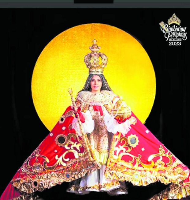 ‘VIVA PIT... SENYORA?!’ The Binibining Pilipinas 2023 candidate from Cebu province had very personal and spiritual reasons for dressing up like this at the pageant. But beauty contest fashion and devotion don’t always mix. —PHOTO COURTESY OF BINIBINING PILIPINAS