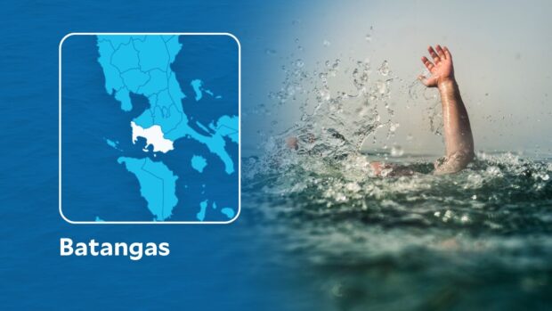 PHOTO: Stock image of hand sticking out of water with map of Batangas superimposed. STORY: Swimming turns tragic for 2 sisters who drowned in Taal Lake