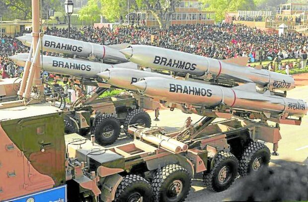 India’s BrahMos supersonic cruise missiles are shown here mounted on a truck in this file photo. 