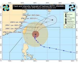 Pagasa said typhoon Betty will exit PAR on Thursday afternoon or evening.