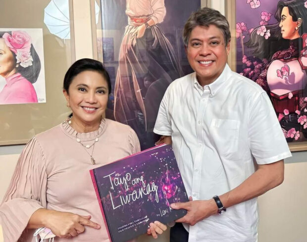 Former Vice President Leni Robredo and former Sen. Kiko Pangilinan at the May 9 launch of the book “Tayo Ang Liwanag.’’