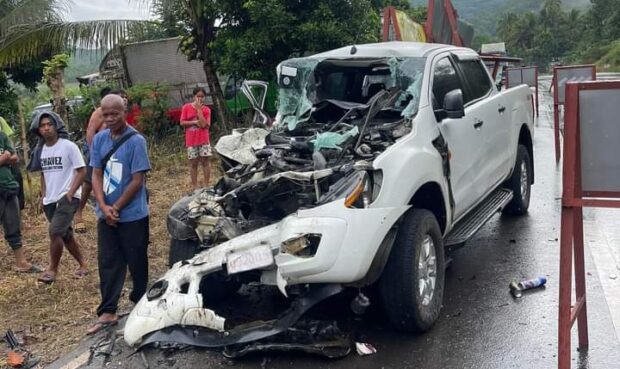 The ill-fated DPWH pickup truck. STORY: 2 DPWH workers die Zamboanga del Sur road accident