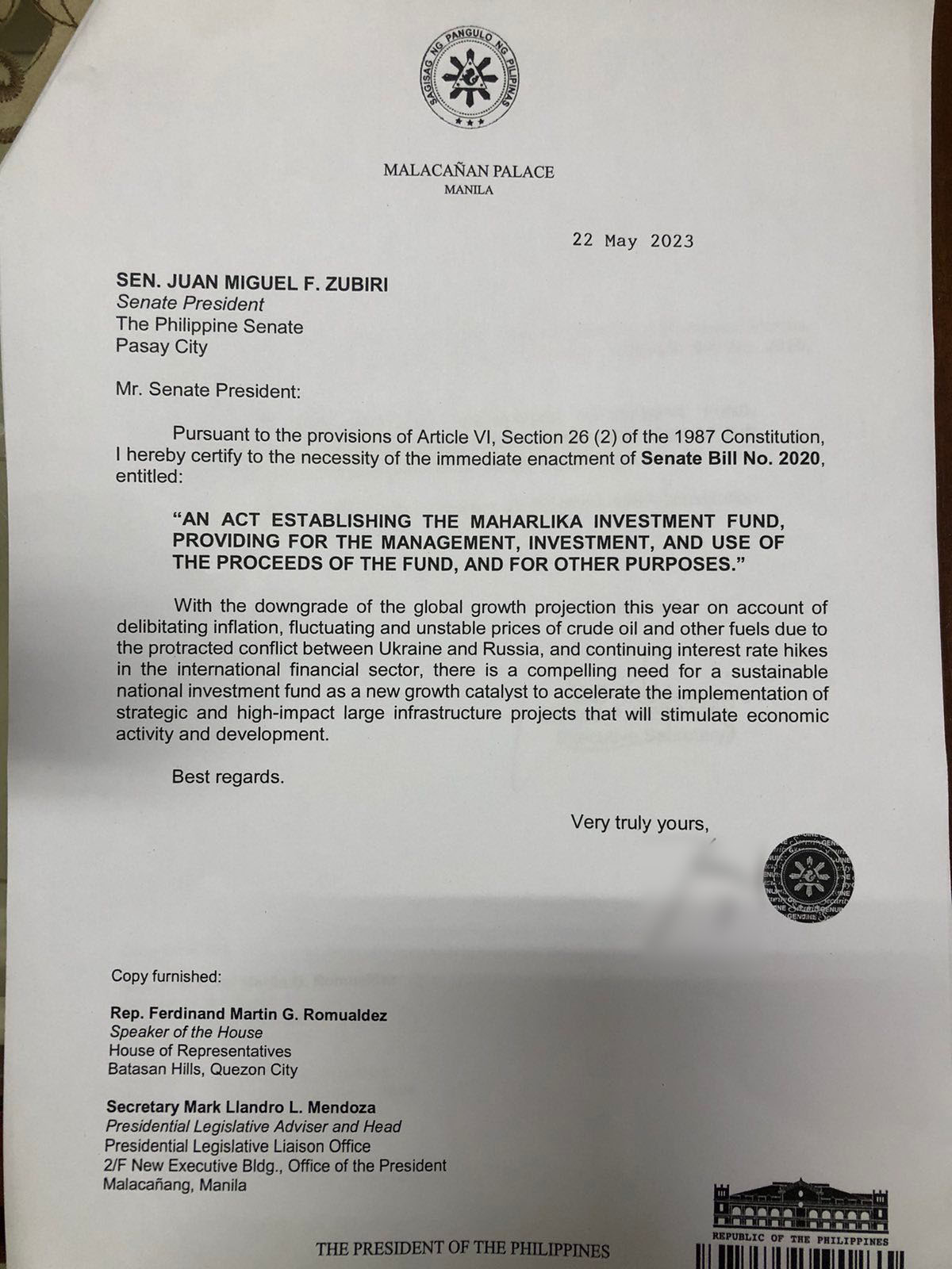 Bongbong Marcos Certifies As Urgent Maharlika Fund Bill In Senate ...