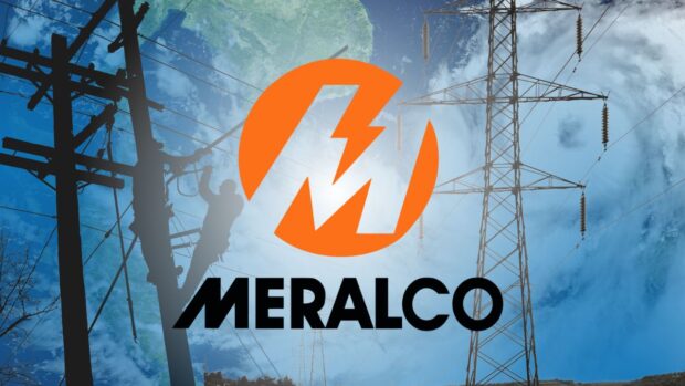 Meralco logo superimposed on a stock photo of power lines