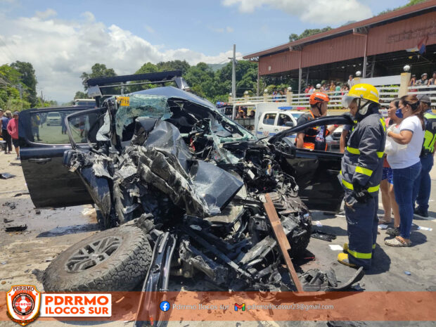 Gilbert Arce’s car after the collision. STORY: Ilocos Sur state college president killed in road collision.
