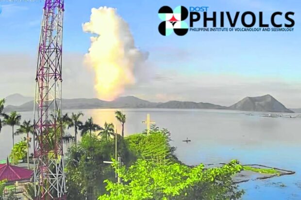 ‘DEGASSING’ Footage taken from Taal Volcano Observatory catches the degassing activity from the main crater on June 4. —SCREENGRAB FROM PHIVOlCS FACEBOOK PAGE