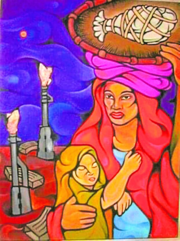 The late Tausug “ukkil” artist Rameer Tawasil depicted the social realities in Sulu and Mindanao in his masterpieces, such as the struggle of women to survive and carefor their children amid cycles of conflict that broke out intermittently in his homeland. STORY: ‘Ukkil’ artist Rameer Tawasil and his canvas of peace