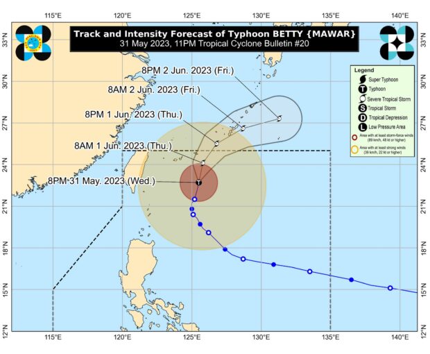 PAGASA weather map, Typhoon Betty (Mawar)