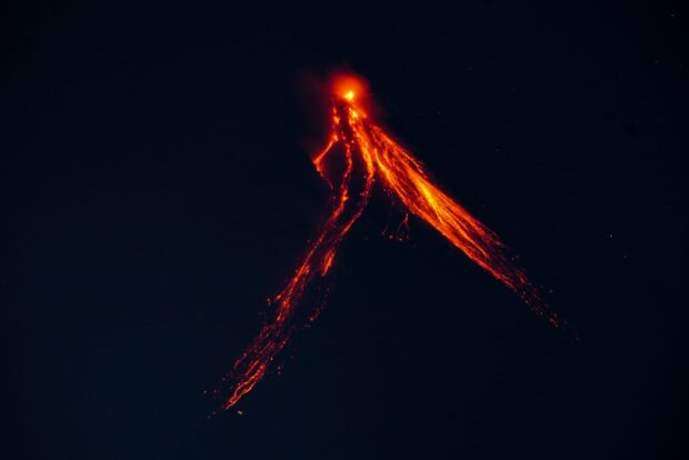 Lava flows from the crater of Mayon Volcano as seen in these photos taken from Daraga, Albay on Thursday, June 15. | PHOTO: INQUIRER.net / Ram Nabong