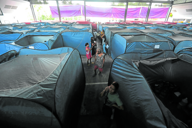 Tents at an evacuation center in Guinobatan in Albay. STORY: Solon insists on permanent evacuation centers as Mayon remains restive