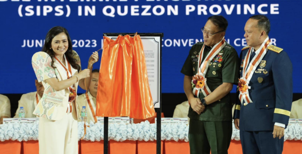 Quezon Gov. Helen Tan during the ceremonial signing of the memorandum of agreement and the declaration of stable internal peace and security or SIPS at the Quezon Convention Center, Lucena City.