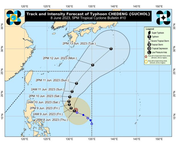 Typhoon Chedeng's track and intensity forecast. 
