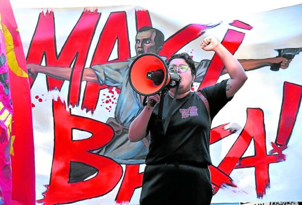 LEGITIMATE DISSENT A youth leader in Baguio City addresses a crowd of protesters in this photo taken in December last year. Student groups are part of the alliance of local activists stagingprotest actions in the city to denounce government abuses and to add their collective voice to issues affecting indigenous peoples and the poor, among other sectors. —EV ESPIRITU