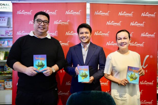 (Left to right) National BookStore President Adrian Ramos, Dr. Brian Poe-Llamanzares, and Senator Grace Poe. Contributed photo