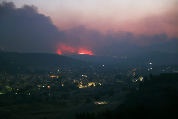 Wildfire burns in Mandra near Athens