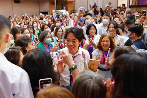 Taiwan's Vice President William Lai greets his supporters at the launching ceremony of an all female lead presidential campaign volunteer group in Taipei