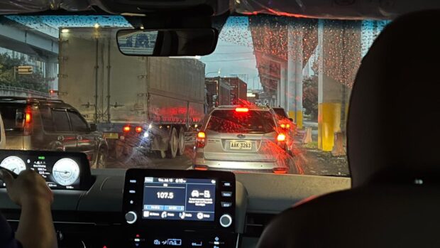 This photo shows Muntinlupa City Mayor Ruffy Biazon’s vehicle stuck in traffic along SLEX on Thursday. (Photo from Biazon)