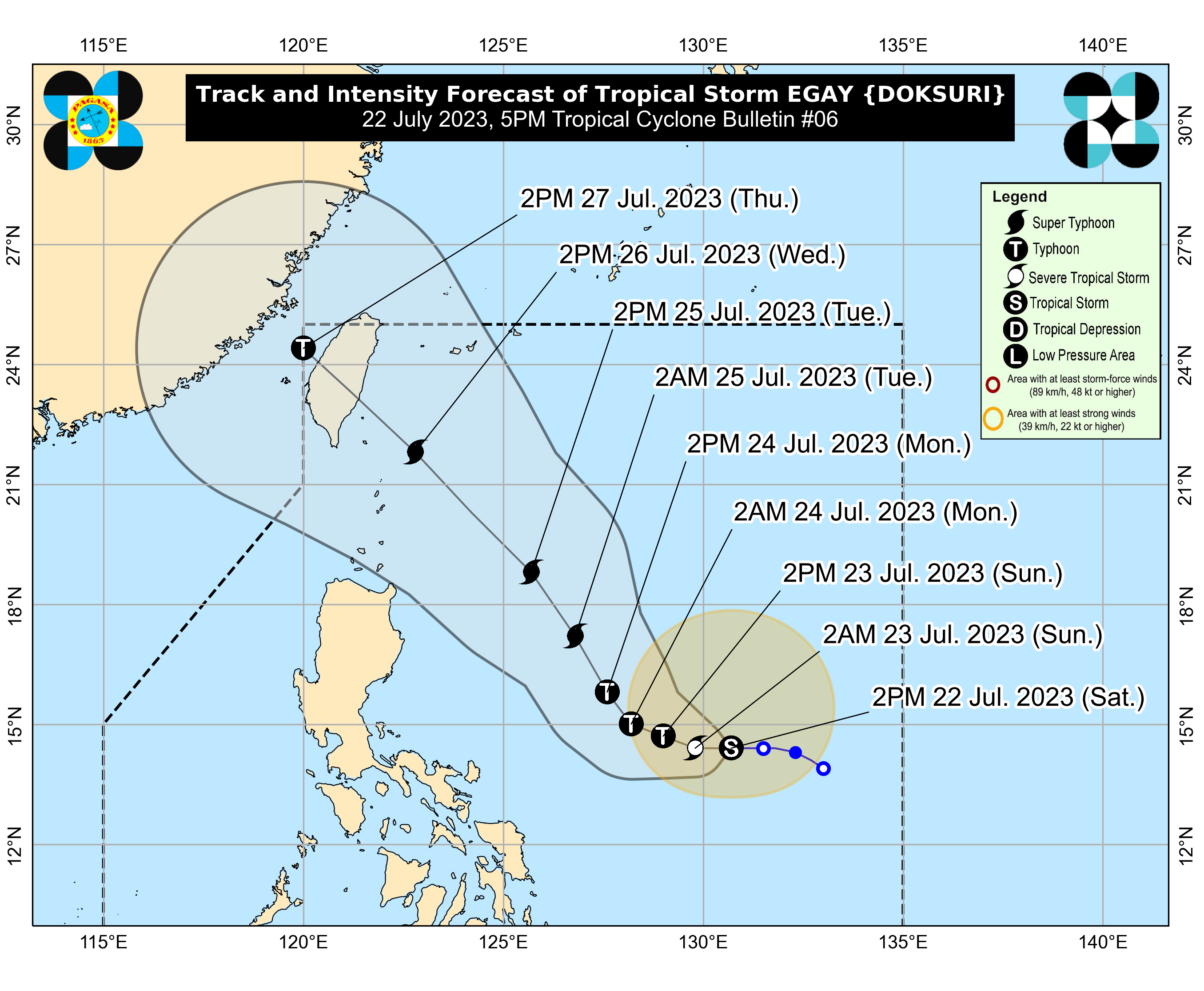 Tropical storm Egay slightly strengthens, may intensify in next 12 hours.