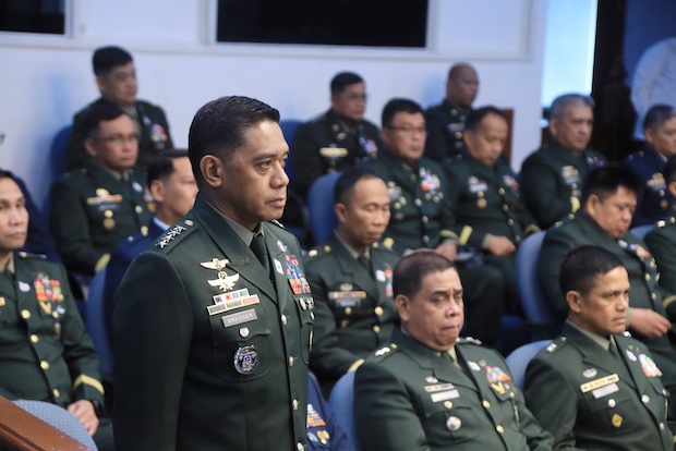 Gen. Romeo Brawner Jr. faces the Commission on Appointments during the deliberation of his ad interim appointment as AFP chief of staff, along with 29 others officers, on Aug. 30, 2023.