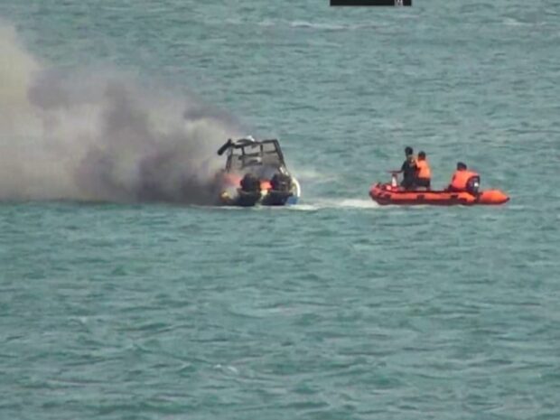 PCG rescues 3 persons from a burning speed boat in Zamboanga City
