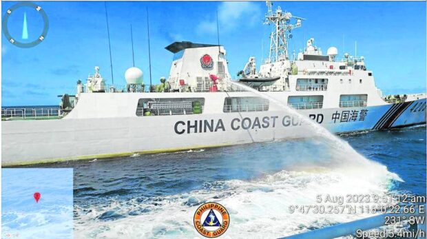 china coast guard water cannon at pcg vessel west philippine sea