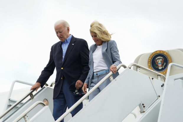 U.S. President Joe Biden and first lady Jill Biden arrive at Kahului Airport