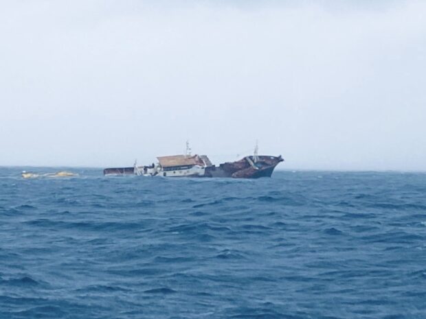 A fishing vessel named Anita DJ II submerged off the waters of Calatagan, Batangas. Photo from the Philippine Coast Guard