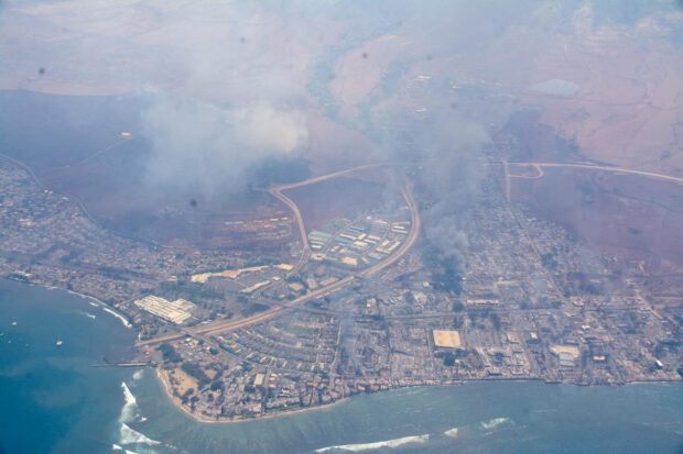 FILE PHOTO: An aerial view of wildfires on Maui