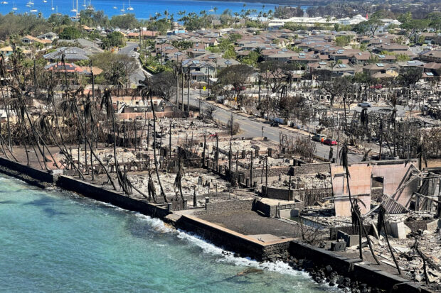 The shells of burned houses and buildings are left after wildfires driven by high winds burned across most of the town in Lahaina, Maui, Hawaii, U.S. August 11, 2023. 