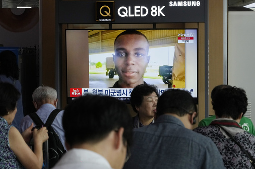 A TV screen shows a file image of American soldier Travis King during a news program at the Seoul Railway Station in Seoul, South Korea, Wednesday, Aug. 16, 2023. North Korea asserted Wednesday that the U.S. soldier who bolted into the North across the heavily armed Korean border last month did so after being disillusioned with the inequality of American society and racial discrimination in its Army. (AP Photo/Ahn Young-joon)