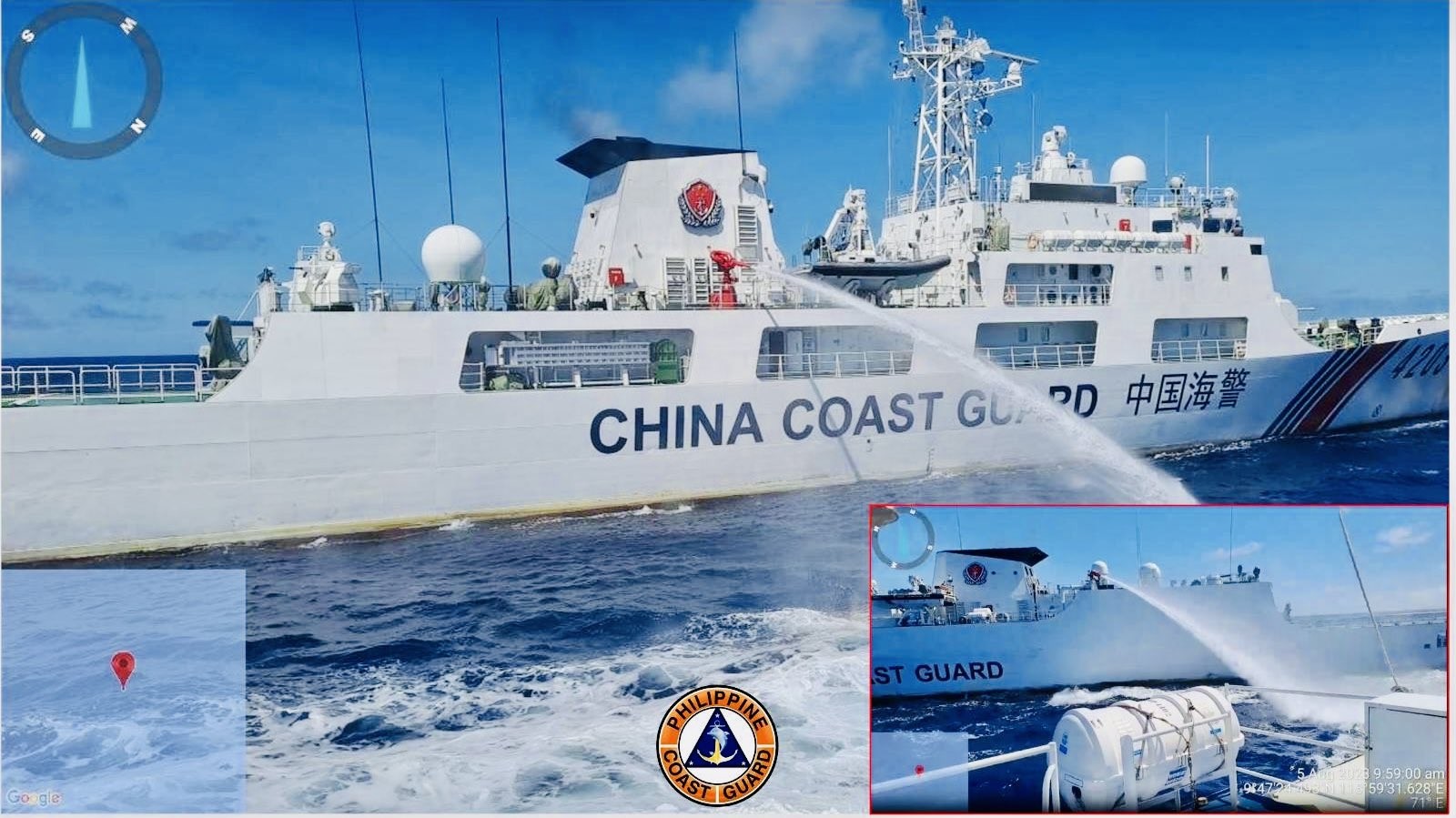 The Philippine Coast Guard (PCG) has condemned the Chinese Coast Guard's (CCG) “illegal” and “dangerous” use of water cannon against its vessels escorting boats delivering supplies to Armed Forces of the Philippines personnel in the West Philippine Sea last Saturday, August 5.