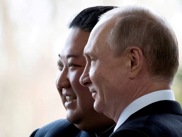 Russian President Vladimir Putin and North Korea's leader Kim Jong Un pose for a photo during their meeting in Vladivostok, Russia, April 25, 2019. Picture taken April 25, 2019. Alexander Zemlianichenko/Pool via REUTERS/File Photo