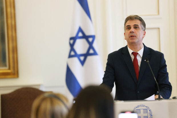 Israel Foreign Minister Eli Cohen speaks during a press conference with Greek Foreign Minister Giorgos Gerapetritis at the Foreign Ministry in Athens, Greece, July 6, 2023. REUTERS/Louiza Vradi/File Photo