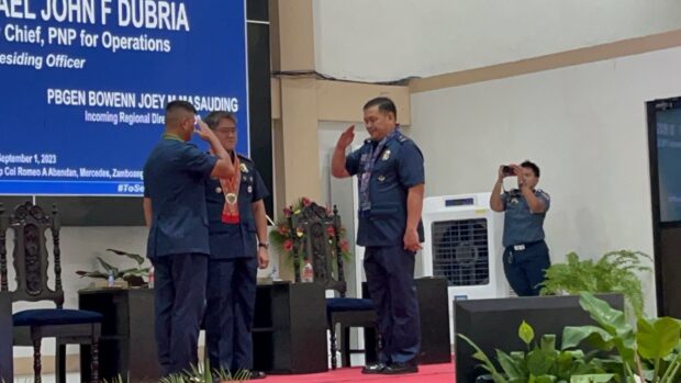 Police Brigadier General Bowenn Joey Masauding takes over the command of Police Regional Office 9 on Friday in Zamboanga City. Photo by Julie S. Alipala