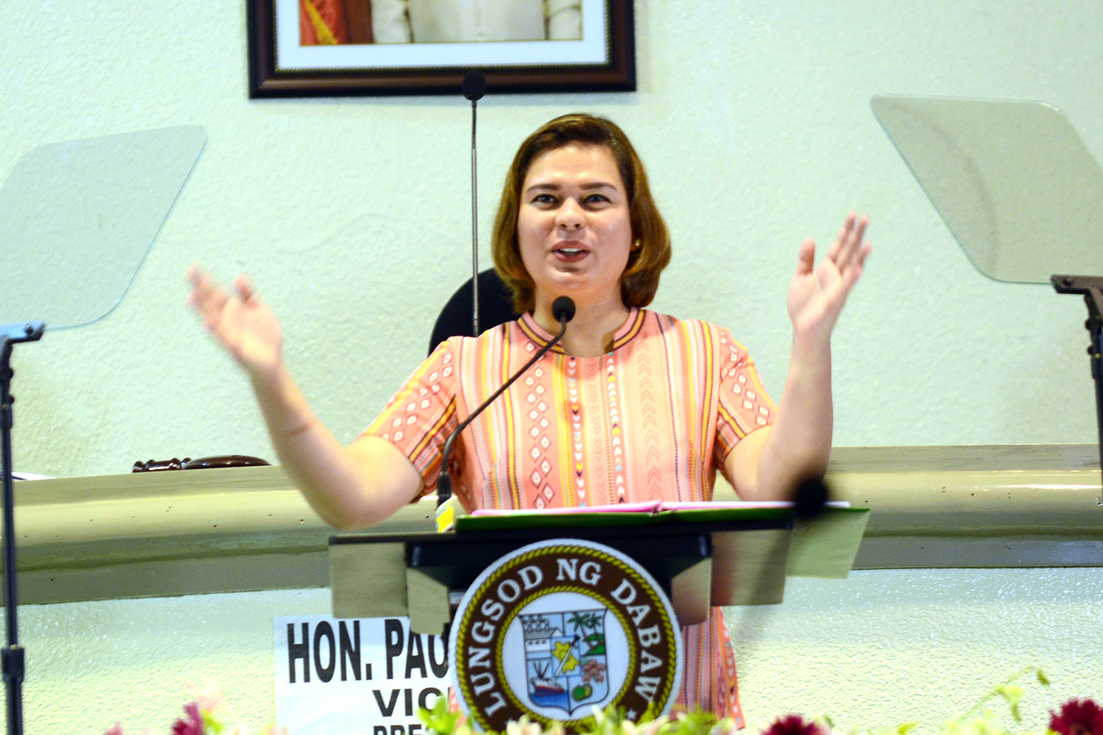 Davao City Mayor Sarah Duterte delivers her first State of the City Address (Soca) at the Sanggunian Panlungsod session hall in this file photo taken on Sept. 12, 2017.