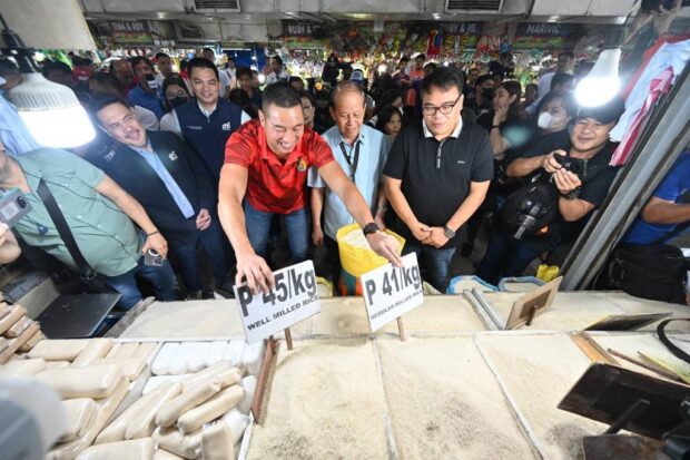 Metro Manila Council President and San Juan City Mayor Francis Zamora, MMDA Chairman Don Artes, and Department of Agriculture Undersecretary Domingo Panganiban inspect rice prices at the Agora Market in San Juan City.President Ferdinand "Bongbong" Marcos Jr. has issued Executive Order No. 39, Series of 2023, establishing mandated price ceilings for rice to curb price manipulation by traders and retailers. Under this order, regular-milled rice can only be sold up to P41.00 per kilogram, and well-milled rice is capped at P45.00 per kilogram.
