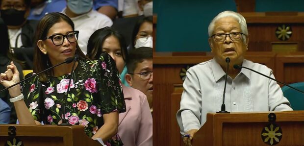 Marikina 2nd District Representative Stella Quimbo and Albay FIrst District Representative Edcel Lagman discuss confidential and intelligence funds during the budget deliberations on Commission on Audit at the House plenary session on September 25, 2023. (Screengrab from House of Representatives livestream) 
