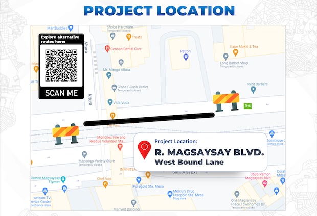 The location of the DPWH repair work on Magsaysay Boulevard in Manila