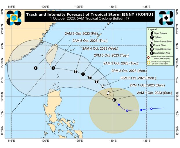 Jenny further intensifies and may develop into a typhoon by October 2